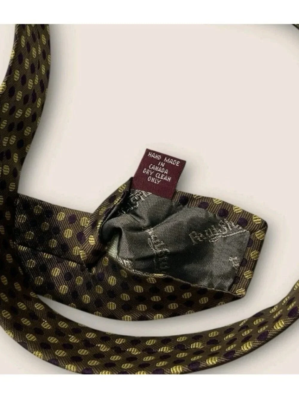PAUL STUART Silk Tie CANADA Brown Beige Purple Geometric Polka Dot W:3.8